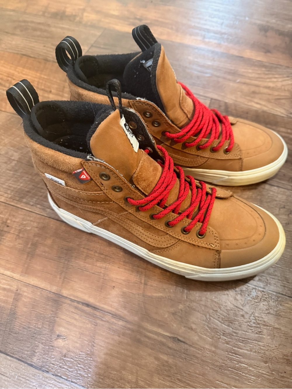 Vans Men’s Tan High-Top Sneakers with Red Laces